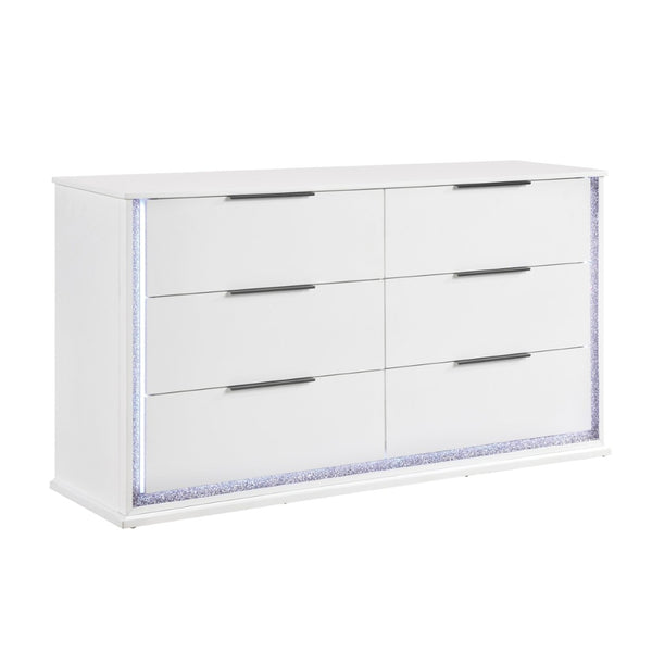 English Elm Contemporary White Lacquer Six Drawer Dresser with Led Lighting Glam Bedroom Storage B011P458600