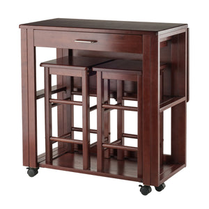 Winsome Wood Fremont 3-piece Space Saver Set With Tuck-away Stools, Rolling Casters & Stylish Walnut Finish Walnut Solid ,Composite Wood 94331-winsome-wood