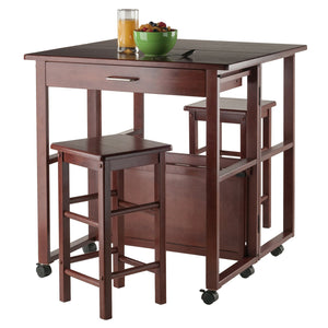 Winsome Wood Fremont 3-piece Space Saver Set With Tuck-away Stools, Rolling Casters & Stylish Walnut Finish Walnut Solid ,Composite Wood 94331-winsome-wood