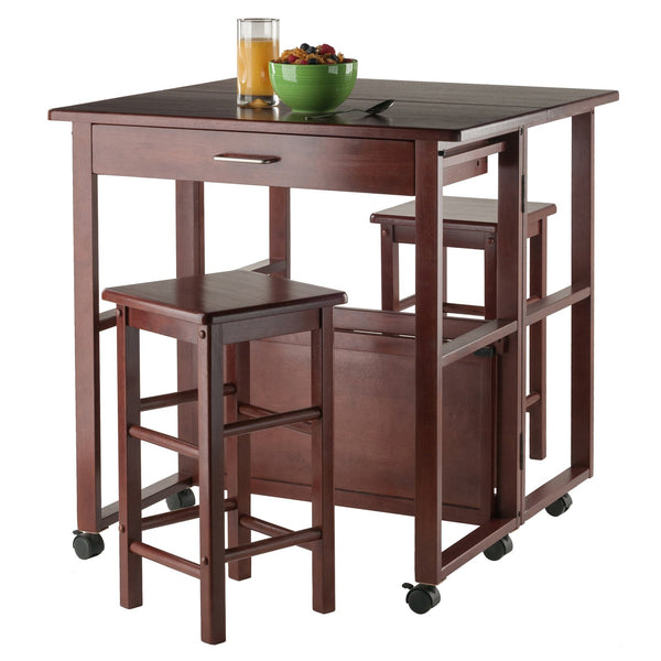 Winsome Wood Fremont 3-piece Space Saver Set With Tuck-away Stools, Rolling Casters & Stylish Walnut Finish Walnut Solid ,Composite Wood 94331-winsome-wood