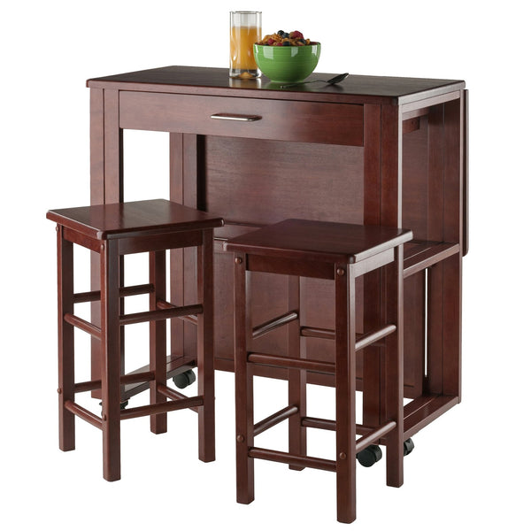 Winsome Wood Fremont 3-piece Space Saver Set With Tuck-away Stools, Rolling Casters & Stylish Walnut Finish Walnut Solid ,Composite Wood 94331-winsome-wood