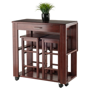 Winsome Wood Fremont 3-piece Space Saver Set With Tuck-away Stools, Rolling Casters & Stylish Walnut Finish Walnut Solid ,Composite Wood 94331-winsome-wood