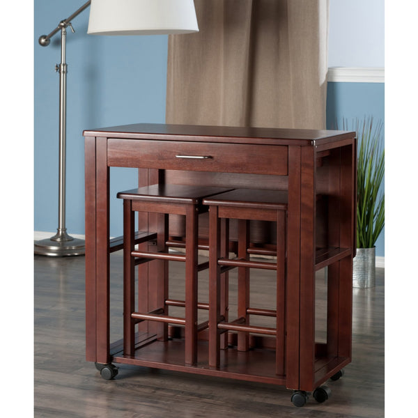 Winsome Wood Fremont 3-piece Space Saver Set With Tuck-away Stools, Rolling Casters & Stylish Walnut Finish Walnut Solid ,Composite Wood 94331-winsome-wood
