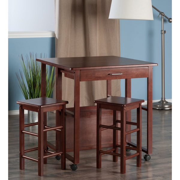 Winsome Wood Fremont 3-piece Space Saver Set With Tuck-away Stools, Rolling Casters & Stylish Walnut Finish Walnut Solid ,Composite Wood 94331-winsome-wood