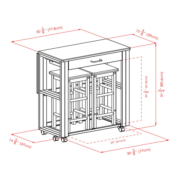Winsome Wood Fremont 3-piece Space Saver Set With Tuck-away Stools, Rolling Casters & Stylish Walnut Finish Walnut Solid ,Composite Wood 94331-winsome-wood