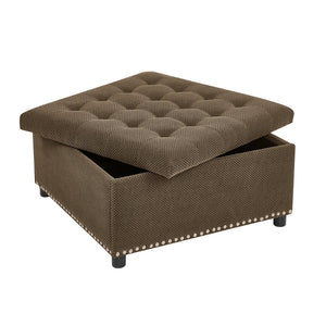 English Elm Storage Ottoman Tufted Nailhead Trim Lift Top Footstool for Living Room or Bedroom Coffee W5568P447091