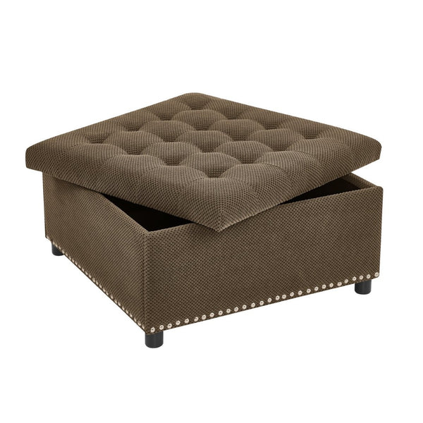 English Elm Storage Ottoman Tufted Nailhead Trim Lift Top Footstool for Living Room or Bedroom Coffee W5568P447091