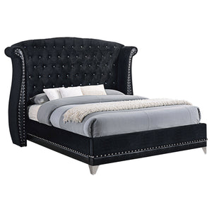 English Elm Tamsin Opulent Black Queen Bed with Luxe Button-Tufted Arched Headboard and Silver Nailhead Trim B062S00823