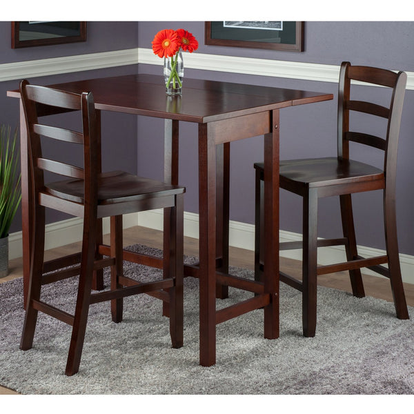 Winsome Wood Lynnwood 3-piece Drop Leaf Dining Set With Stylish Ladder-back Stools For Small Spaces, Walnut Finish Walnut Solid ,Composite Wood 94334-winsome-wood