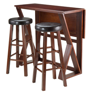 Winsome Wood Harrington 3-piece Drop Leaf Bar Table Set With Cushioned Faux Leather Stools In Walnut Finish Walnut Solid Wood 94336-winsome-wood