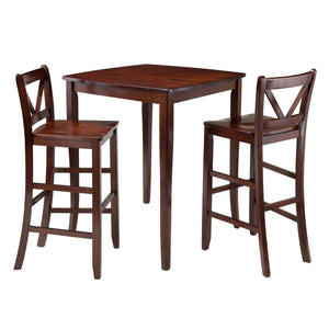 Winsome Wood Inglewood 3-piece High Table Set With Stylish V-back Bar Stools In Warm Walnut Finish - Elegant Design Walnut Solid Wood 94337-winsome-wood