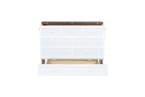 English Elm Murphy Cabinet Bed Full Pine Frame Built in Charging Station Drawer Studio Guest Room W504S00192