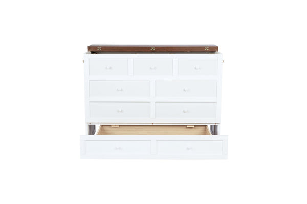 English Elm Murphy Cabinet Bed Full Pine Frame Built in Charging Station Drawer Studio Guest Room W504S00192