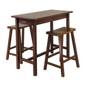 Winsome Wood Sally 3-piece Kitchen Island Table Set With 2 Space-saving Saddle Seat Stools And Storage Drawers Walnut Solid ,Composite Wood 94344-winsome-wood