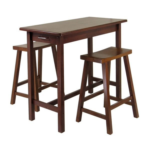 Winsome Wood Sally 3-piece Kitchen Island Table Set With 2 Space-saving Saddle Seat Stools And Storage Drawers Walnut Solid ,Composite Wood 94344-winsome-wood