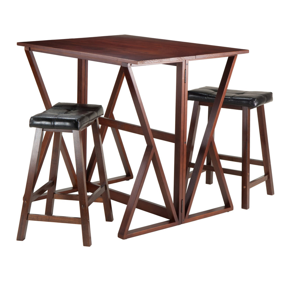 Winsome Wood Harrington 3-piece Drop Leaf Table Set With Cushioned Saddle Stools In Walnut For Stylish Gatherings Walnut Solid Wood 94345-winsome-wood