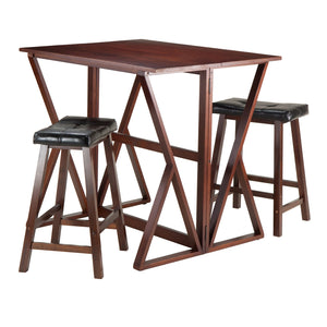 Winsome Wood Harrington 3-piece Drop Leaf Table Set With Cushioned Saddle Stools In Walnut For Stylish Gatherings Walnut Solid Wood 94345-winsome-wood