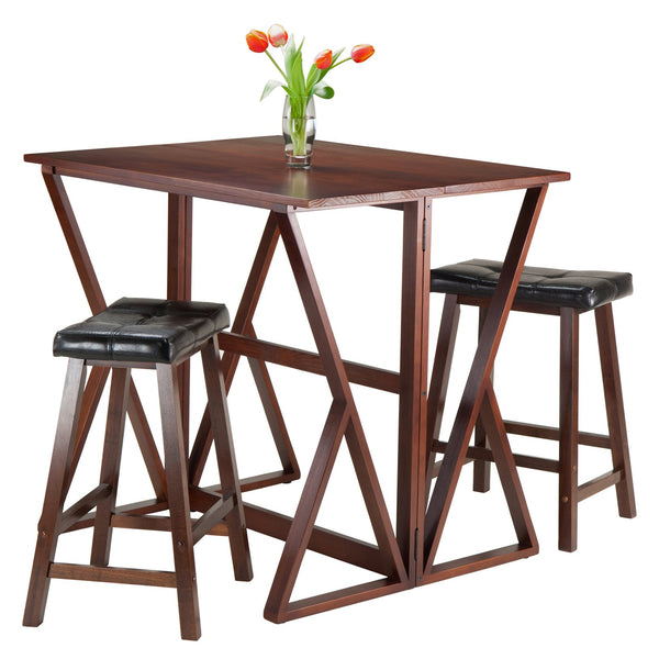 Winsome Wood Harrington 3-piece Drop Leaf Table Set With Cushioned Saddle Stools In Walnut For Stylish Gatherings Walnut Solid Wood 94345-winsome-wood