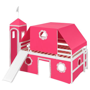 English Elm Full Size Kids Castle Loft Bed with Slide Tent Tower Pinewood Play Zone LT000772AAH-2