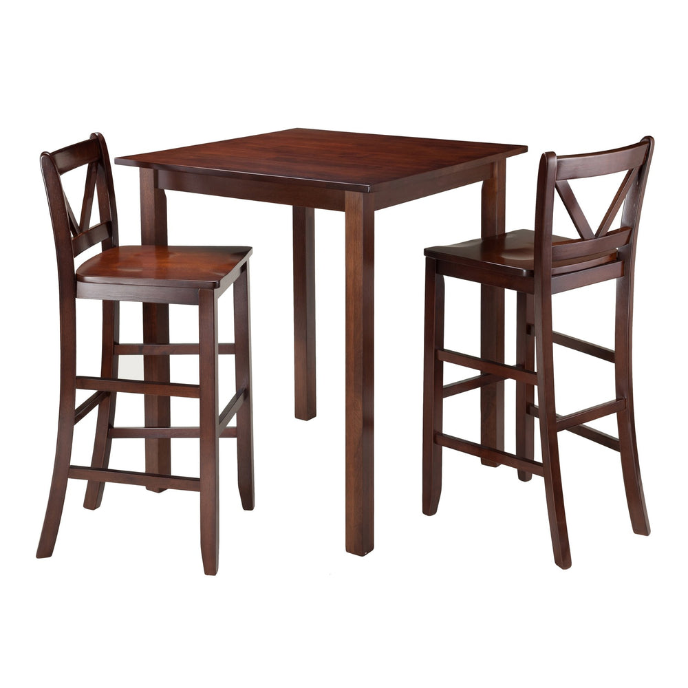 Winsome Wood Parkland 3-piece Walnut High Table Set With V-back Bar Stools - Perfect For Cozy Dining Spaces! Walnut Solid Wood 94348-winsome-wood