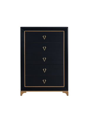 English Elm Kramer 5-drawer Chest Black Wood Laminate Gold Trim Glam Bedroom Storage B078P497917