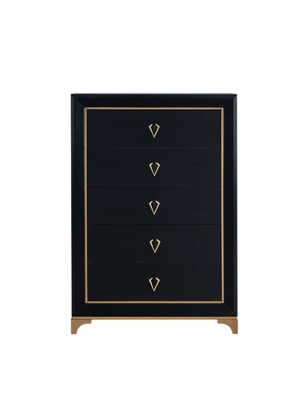 English Elm Kramer 5-drawer Chest Black Wood Laminate Gold Trim Glam Bedroom Storage B078P497917