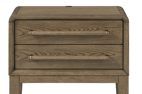 English Elm Small Nightstand with Elm Veneer Finish, Peppercorn Tone, Two Smooth-Glide Drawers for Teens & Guests Light Brown 27 L x 20.5 W x 18 H B2699P401425
