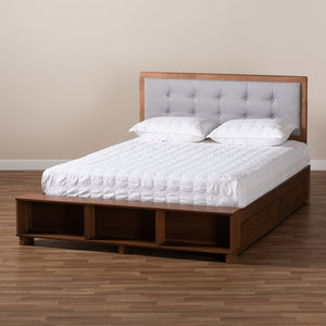 Baxton Studio Baxton Studio Cosma Modern Platform Bed with Storage, Adjustable Headboard & Cozy Upholstered Design Light / Queen Size Cosma-Light Grey/Ash Walnut-Queen