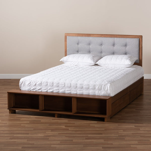 Baxton Studio Baxton Studio Cosma Modern Platform Bed with Storage, Adjustable Headboard & Cozy Upholstered Design Light / Queen Size Cosma-Light Grey/Ash Walnut-Queen