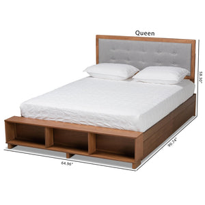 Baxton Studio Baxton Studio Cosma Modern Platform Bed with Storage, Adjustable Headboard & Cozy Upholstered Design Light / Queen Size Cosma-Light Grey/Ash Walnut-Queen