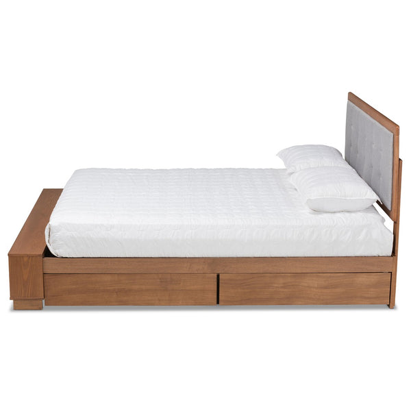 Baxton Studio Baxton Studio Cosma Modern Platform Bed with Storage, Adjustable Headboard & Cozy Upholstered Design Light / Queen Size Cosma-Light Grey/Ash Walnut-Queen