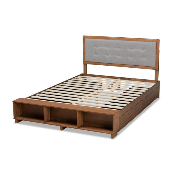 Baxton Studio Baxton Studio Cosma Modern Transitional King Platform Storage Bed with Upholstered Headboard & Drawers Light Gray Cosma-Light Grey/Ash Walnut-King