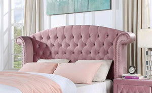 English Elm Glam Oversized Wingback Tufted Flannelette Queen Bed with Nailhead Trim, Crystal Accents, Cabriole Legs Pink 43 L x 83.5 W x 5 H B2741S00051