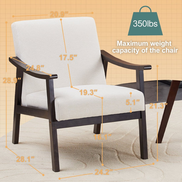 English Elm Medieval-inspired High Back Upholstered Armchair with Solid Wood Legs for Reading Nooks Ancient White W2989P382765