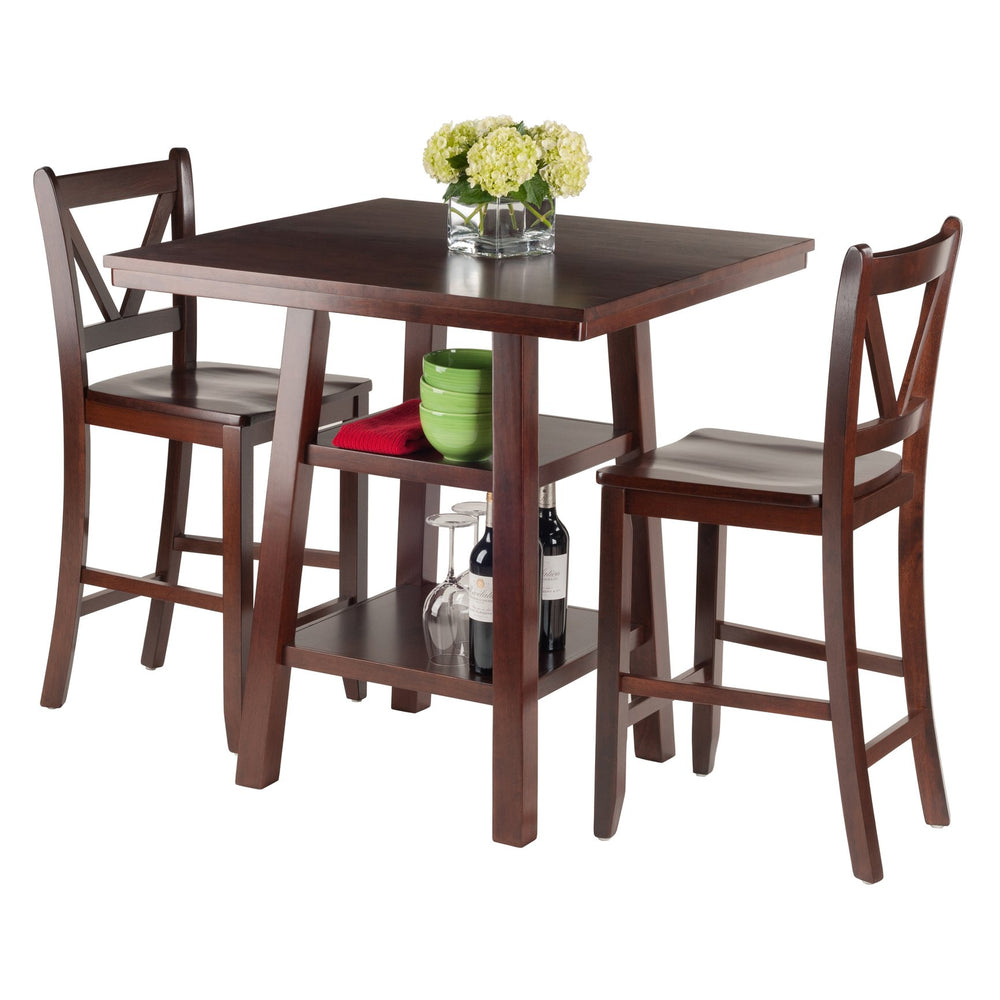 Winsome Wood Orlando 3-piece High Table & V-back Stools Set, Stylish Walnut Finish With Storage For Dining & Work Walnut Solid ,Composite Wood 94351-winsome-wood