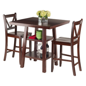 Winsome Wood Orlando 3-piece High Table & V-back Stools Set, Stylish Walnut Finish With Storage For Dining & Work Walnut Solid ,Composite Wood 94351-winsome-wood