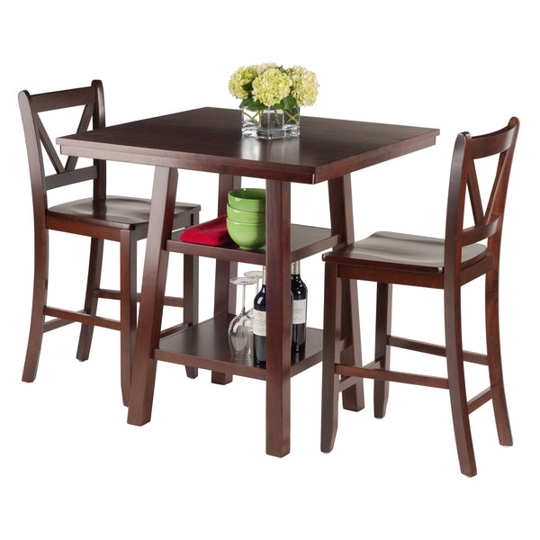 Winsome Wood Orlando 3-piece High Table & V-back Stools Set, Stylish Walnut Finish With Storage For Dining & Work Walnut Solid ,Composite Wood 94351-winsome-wood