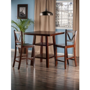 Winsome Wood Orlando 3-piece High Table & V-back Stools Set, Stylish Walnut Finish With Storage For Dining & Work Walnut Solid ,Composite Wood 94351-winsome-wood