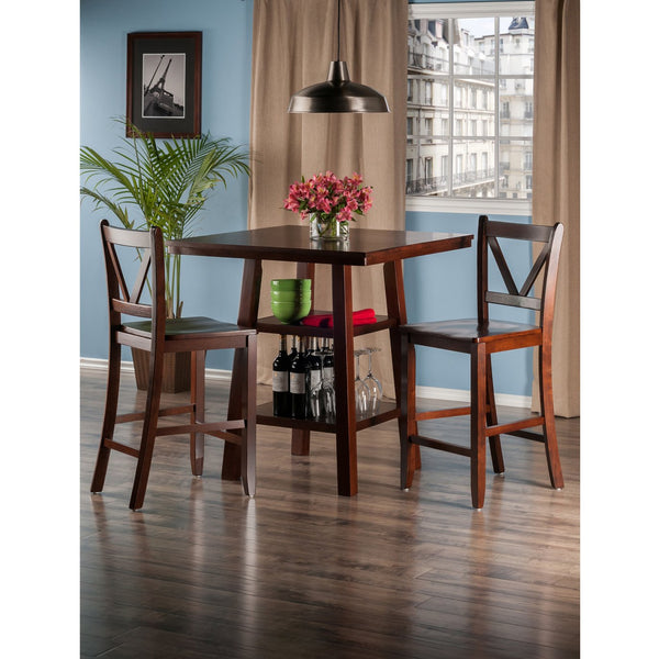 Winsome Wood Orlando 3-piece High Table & V-back Stools Set, Stylish Walnut Finish With Storage For Dining & Work Walnut Solid ,Composite Wood 94351-winsome-wood