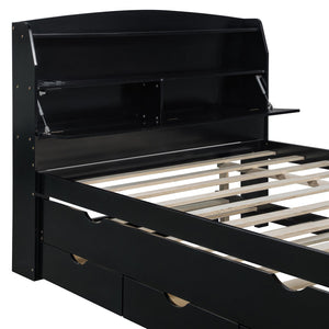 English Elm Full Size Wooden Led Platform Bed With Trundle, Storage Headboard & Usb Charging In Espresso Finish N820S10009D