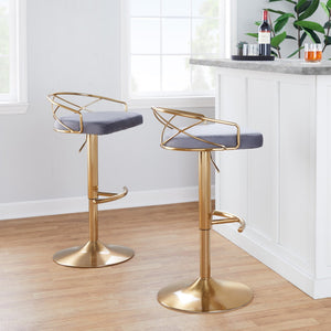 English Elm Adjustable Swivel Barstools Mid-century Modern Walnut and Cream Faux Leather Set of 2 Grey B202S02171