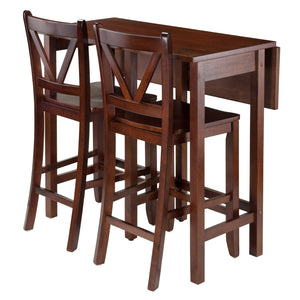 Winsome Wood Lynnwood 3-piece Drop Leaf Dining Set With V-back Stools, Space-saving Walnut Table For Small Spaces Walnut Solid ,Composite Wood 94355-winsome-wood