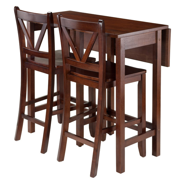 Winsome Wood Lynnwood 3-piece Drop Leaf Dining Set With V-back Stools, Space-saving Walnut Table For Small Spaces Walnut Solid ,Composite Wood 94355-winsome-wood