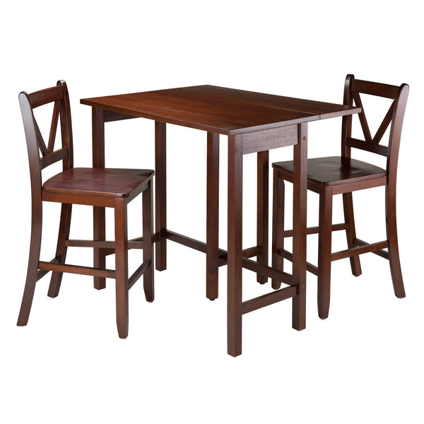 Winsome Wood Lynnwood 3-piece Drop Leaf Dining Set With V-back Stools, Space-saving Walnut Table For Small Spaces Walnut Solid ,Composite Wood 94355-winsome-wood