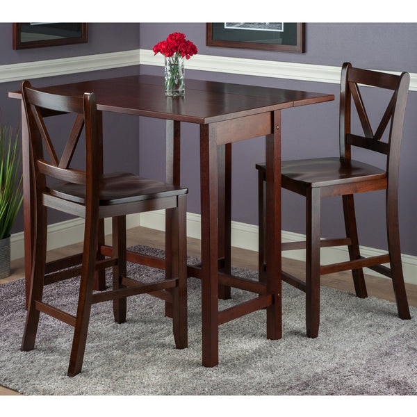 Winsome Wood Lynnwood 3-piece Drop Leaf Dining Set With V-back Stools, Space-saving Walnut Table For Small Spaces Walnut Solid ,Composite Wood 94355-winsome-wood