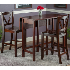 Winsome Wood Lynnwood 3-piece Drop Leaf Dining Set With V-back Stools, Space-saving Walnut Table For Small Spaces Walnut Solid ,Composite Wood 94355-winsome-wood