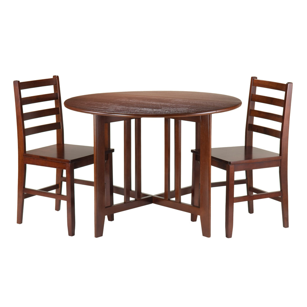 Winsome Wood Alamo 3-piece Round Drop Leaf Dining Table Set With Ladder-back Chairs For Compact Spaces, Walnut Walnut Solid Wood 94356-winsome-wood