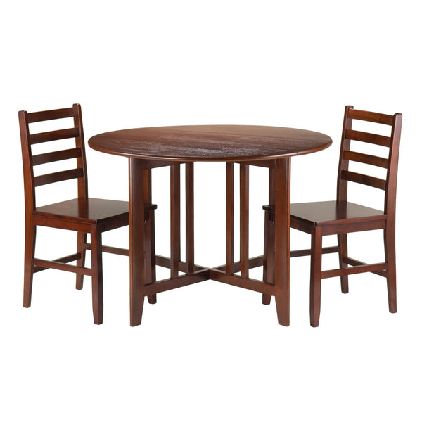 Winsome Wood Alamo 3-piece Round Drop Leaf Dining Table Set With Ladder-back Chairs For Compact Spaces, Walnut Walnut Solid Wood 94356-winsome-wood