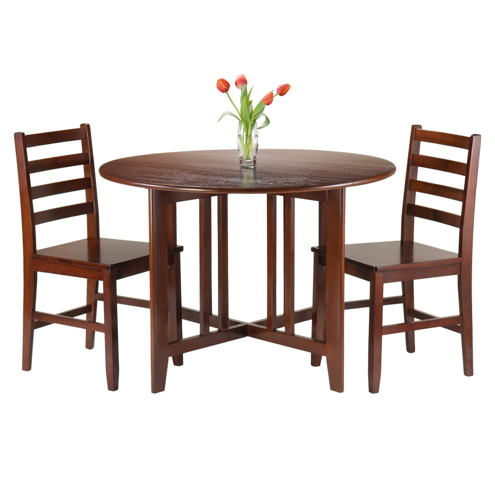 Winsome Wood Alamo 3-piece Round Drop Leaf Dining Table Set With Ladder-back Chairs For Compact Spaces, Walnut Walnut Solid Wood 94356-winsome-wood