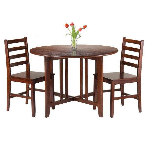 Winsome Wood Alamo 3-piece Round Drop Leaf Dining Table Set With Ladder-back Chairs For Compact Spaces, Walnut Walnut Solid Wood 94356-winsome-wood